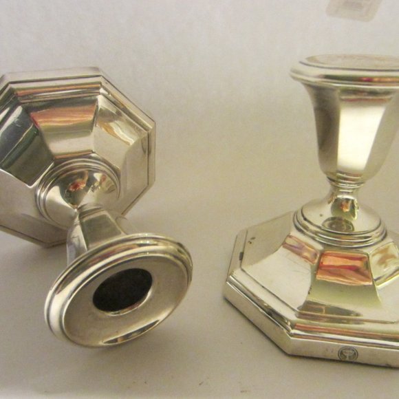 Ellis Barker England Silver Candle Holders Pair Marked Symbolized - Picture 2 of 12
